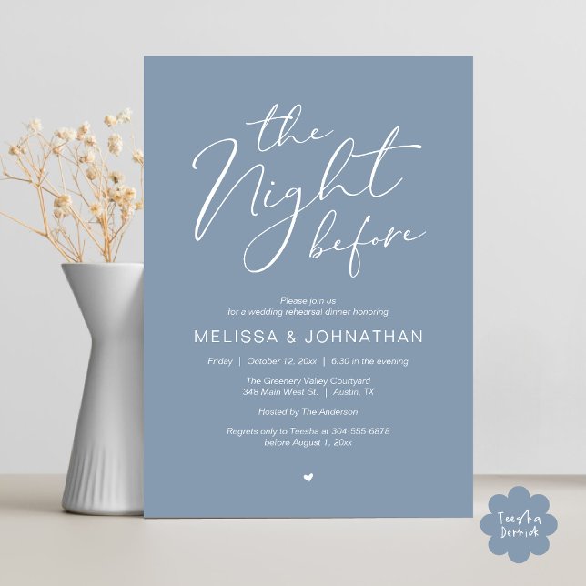 The Night Before Romantic Wedding Rehearsal Party Invitation (The Night Before Romantic Modern Wedding Rehearsal Dinner Aesthetic Invites PDF Classy Dusty Blue)