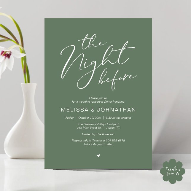 The Night Before Romantic Wedding Rehearsal Party Invitation (The Night Before Romantic Modern Wedding Rehearsal Dinner Aesthetic Invites PDF Classy Sage Green)