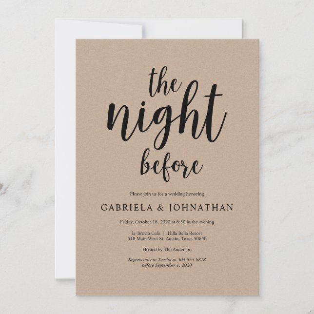 The night before, Rustic Wedding Rehearsal Dinner Invitation (Front)