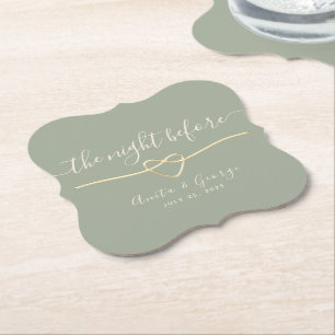 The Night Before Sage Green Rehearsal Dinner Paper Coaster