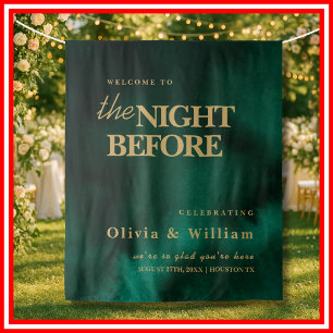 The Night Before Sign Emerald Green  Gold Backdrop Tapestry