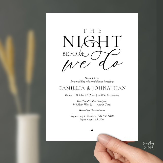“The Night Before We Do” Modern Rehearsal Dinner Invitation (“The Night Before We Do” Modern Classy Rehearsal Dinner Reception Invitation Card Black White)