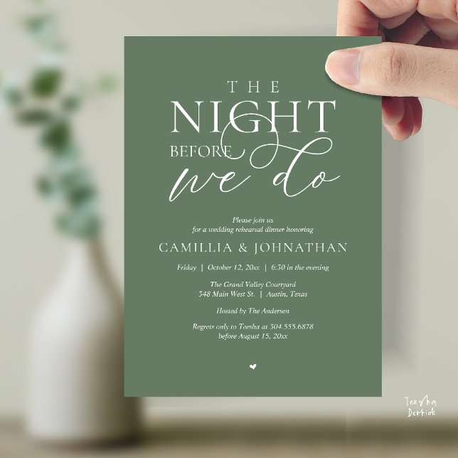 “The Night Before We Do” Modern Rehearsal Dinner Invitation (“The Night Before We Do” Modern Classy Rehearsal Dinner Reception Invitation Card Sage Green)