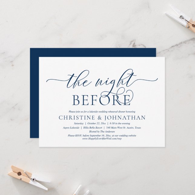 The Night Before, Wedding Rehearsal Dinner Invitation (Front/Back In Situ)