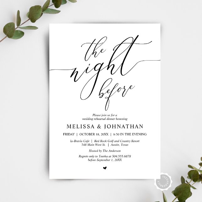The Night Before, Wedding Rehearsal Dinner Party Invitation (The Night Before, Wedding Rehearsal Dinner Party Celebration Invitation Card, in modern whimsical.)