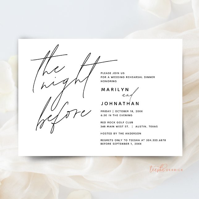 The Night Before Wedding Rehearsal Dinner Party t1 Invitation (The Night Before Wedding Rehearsal Dinner Party Invitation CARD, Modern minimal, downloadable)