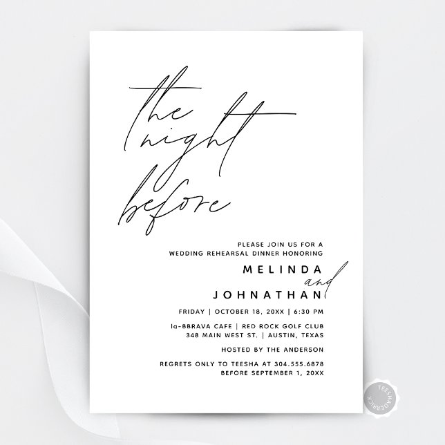 The Night Before Wedding Rehearsal Dinner Party t1 Invitation (The Night Before, Wedding Rehearsal Dinner  Invitation Card, in Modern Classy, Digital Download)