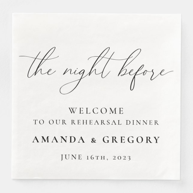 The Night Before Wedding Rehearsal Dinner Welcome  Napkin (Front)