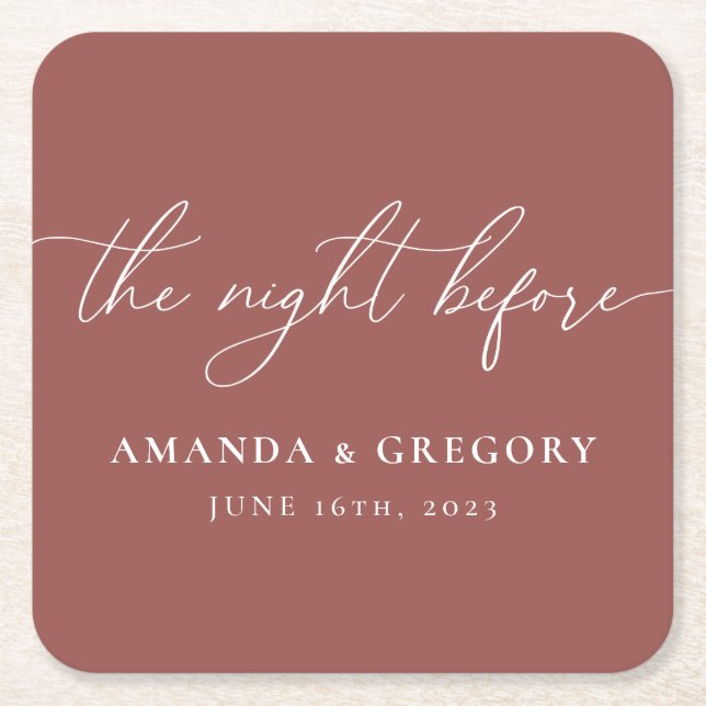 The Night Before Wedding Rehearsal Dinner Welcome  Square Paper Coaster (Front)