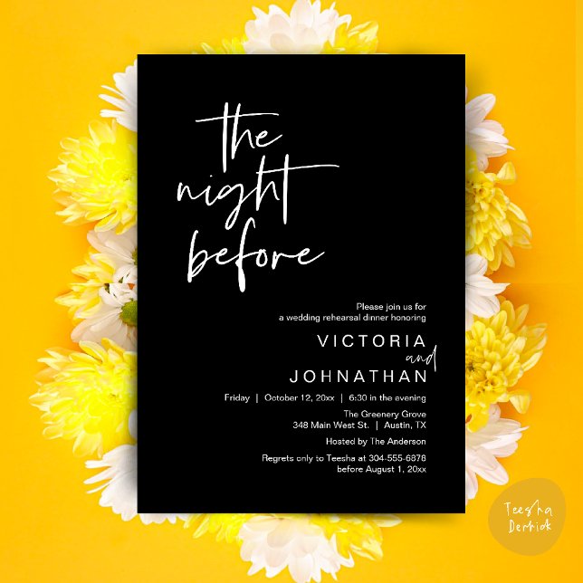 The Night Before, Wedding Rehearsal Party Dinner Invitation (The Night Before, Wedding Rehearsal Dinner Party Invites Card PDF Romantic Modern Casual Black White)