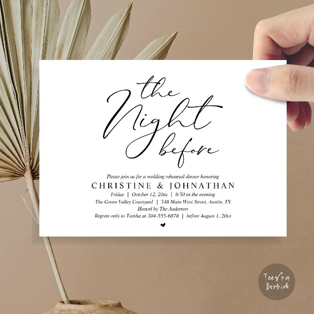 The Night Before Wedding Rehearsal Romantic Dinner Invitation (The Night Before Wedding Rehearsal Romantic Dinner Invitation Card in Black and White)