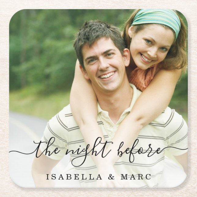 The Night Before with Photo Rehearsal Dinner Square Paper Coaster (Front)