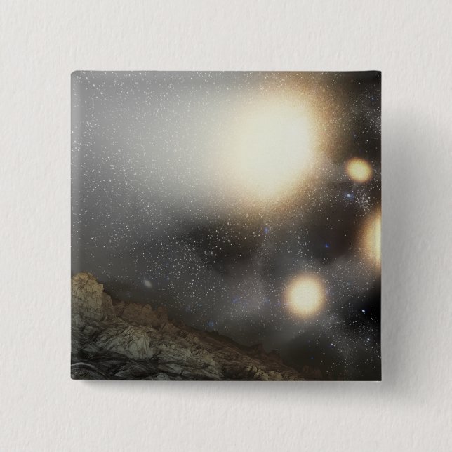 The night sky as seen from a hypothetical plane 2 inch square button (Front)