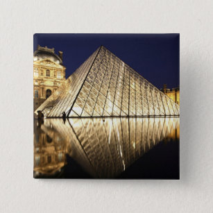 The night view of the glass Pyramid of Musee du 2 Inch Square Button