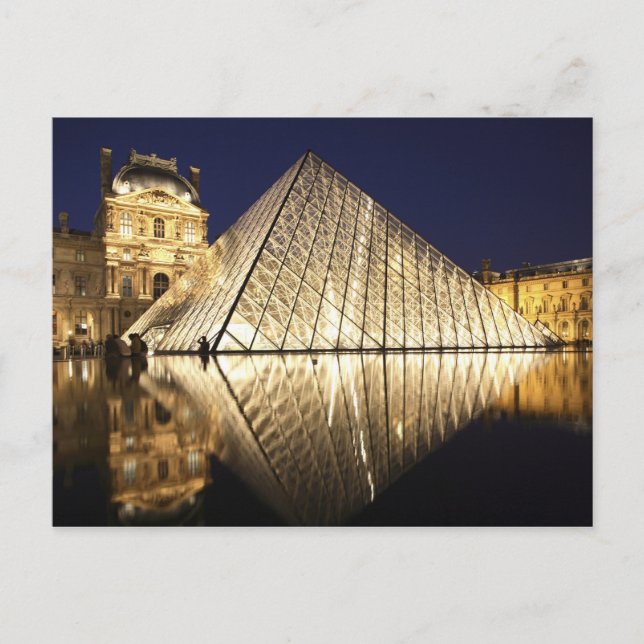 The night view of the glass Pyramid of Musee du Postcard (Front)