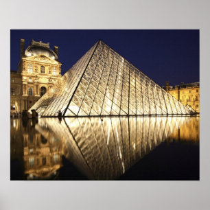 The night view of the glass Pyramid of Musee du Poster