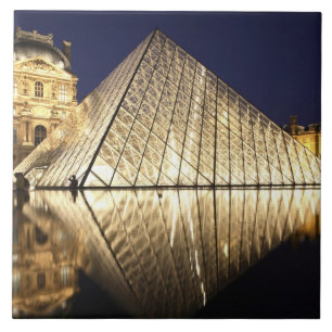 The night view of the glass Pyramid of Musee du Tile