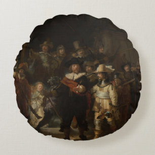 The Night Watch Rembrandt Baroque Masterpiece Round Pillow