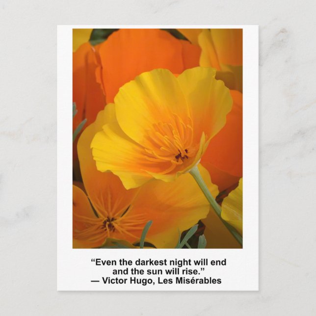 The night will end, Victor Hugo quote, Poppies Postcard (Front)