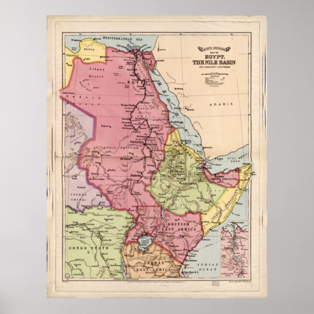 The Nile Basin, Egypt Map (1916) Poster (Front)