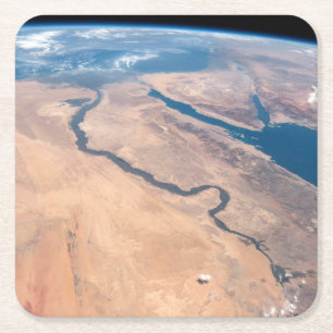 The Nile River, Red Sea And Mediterranean Sea. Square Paper Coaster