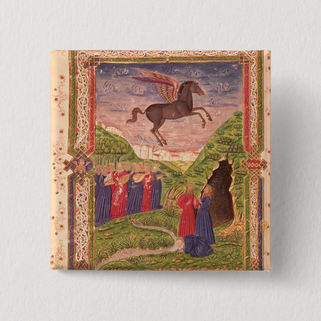 The nine Muses playing instruments 2 Inch Square Button (Front)