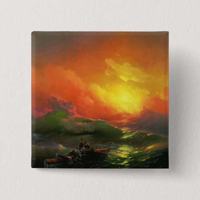 The Ninth Wave (Stormy Sea with Red Sunset) 2 Inch Square Button (Front)