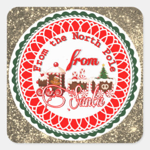 The North Pole from Santa Gold Glitter Square Sticker