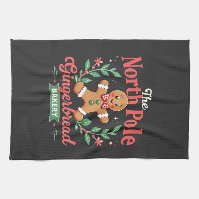 The North Pole Gingerbread Bakery Christmas  Kitchen Towel (Horizontal)