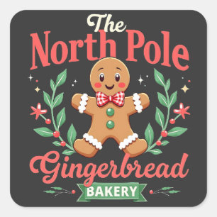 The North Pole Gingerbread Bakery Christmas Square Sticker