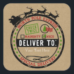 The North Pole Sleigh Express Delivery Christmas Square Sticker<br><div class="desc">The North Pole Sleigh Express Delivery Christmas Stickers</div>