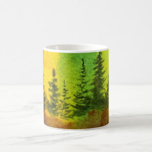The northern lights bathe pines in lovely colours  coffee mug