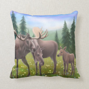 The Northern Moose Family Pillow