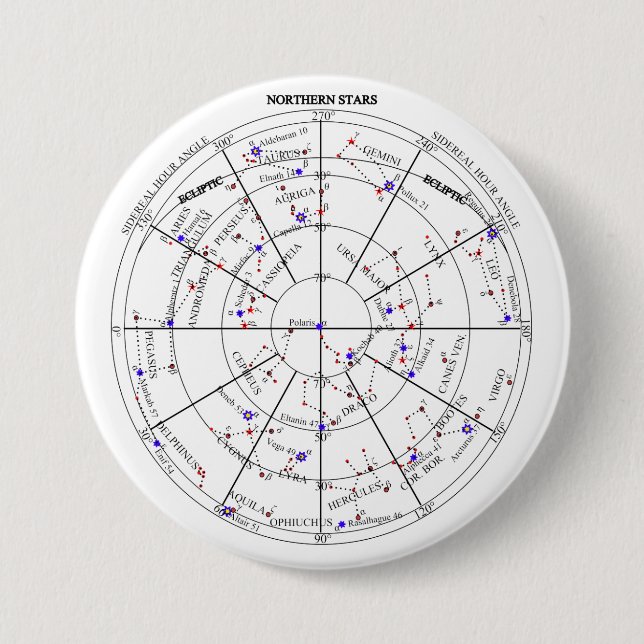 The Northern Star Chart of Navigational Astronomy 3 Inch Round Button (Front)