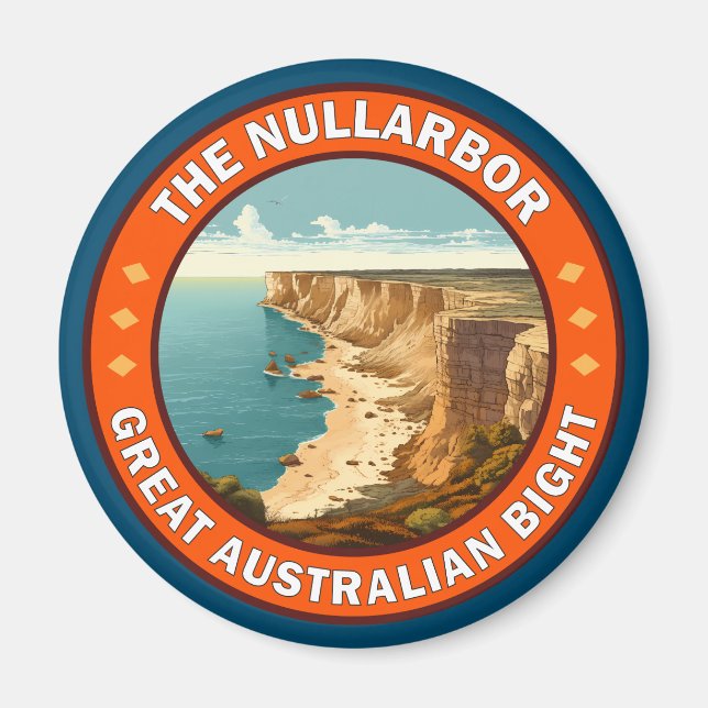 The Nullarbor Great Australian Bight Retro Emblem Magnet (Front)