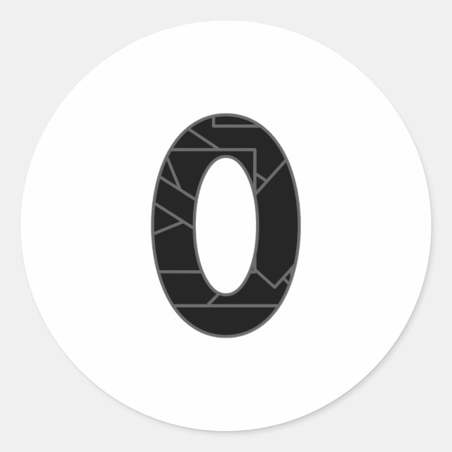 The number zero (0) in black classic round sticker (Front)