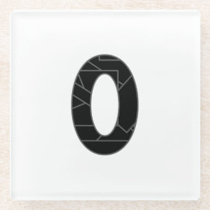 The number zero (0) in black glass coaster