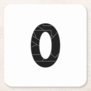 The number zero (0) in black square paper coaster