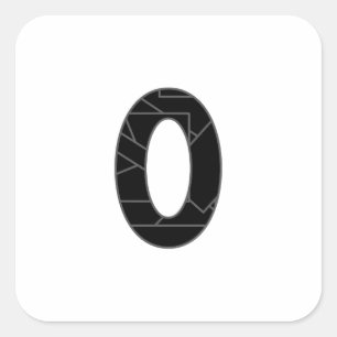 The number zero (0) in black square sticker