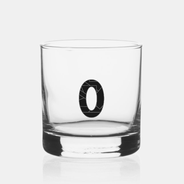 The number zero (0) in black whiskey glass (Front)