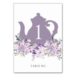 Thé nuptiale Douche violet Teapot Numéro de table