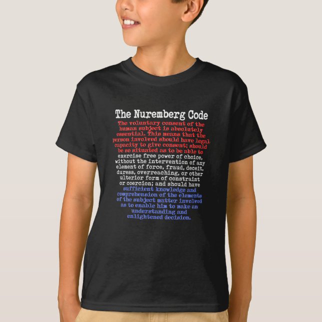 The Nuremberg Code Red White & Blue T-Shirt (Front)