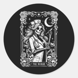 The Nurse Skeleton Tarot Card Funny Nursing Nurse  Classic Round Sticker