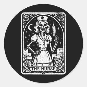 The Nurse Skeleton Tarot Card Funny Nursing Rn Lpn Classic Round Sticker