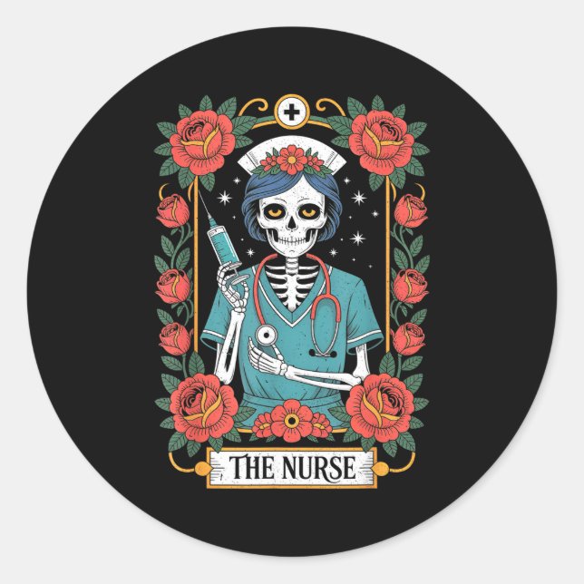 The Nurse Tarot Card  Classic Round Sticker (Front)