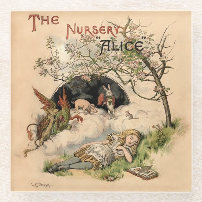 The Nursery Alice 1890 Vintage Wonderland Cover Glass Coaster (Front)