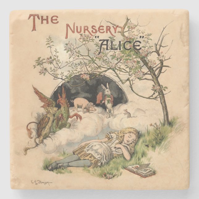 The Nursery Alice 1890 Vintage Wonderland Cover Stone Coaster (Front)