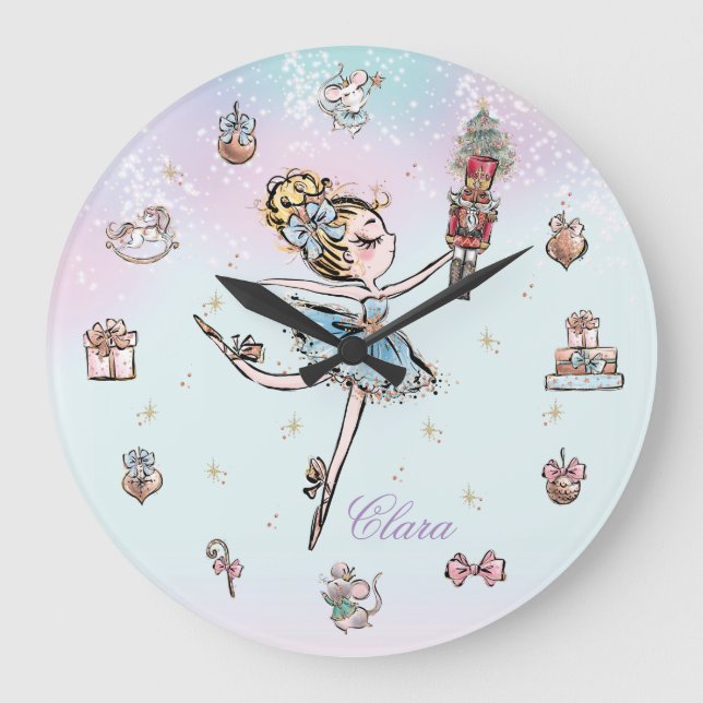 The Nutcracker and Clara Dance Ballet Christmas Large Clock (Front)