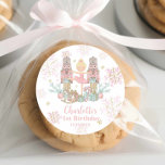 The Nutcracker Ballet Blush Pink 1st Birthday Classic Round Sticker<br><div class="desc">Whimsical The Nutcracker Ballet Round Sticker Labels. Personalize them with your details easily and quickly, simply press the Edit Using Design Tools button to further re-arrange and format the style and placement of the text. Featuring whimsical characters from the Nutcracker in sweet pastel colours. Perfect for your little snowflake's first...</div>