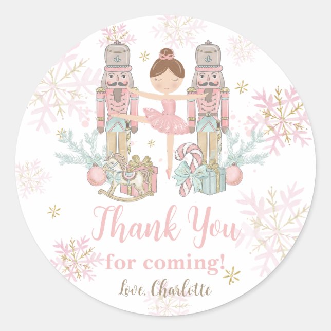 The Nutcracker Ballet Blush Pink Christmas Favour Classic Round Sticker (Front)